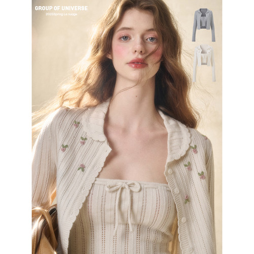 银河万岁羊毛手工花朵吊带开衫