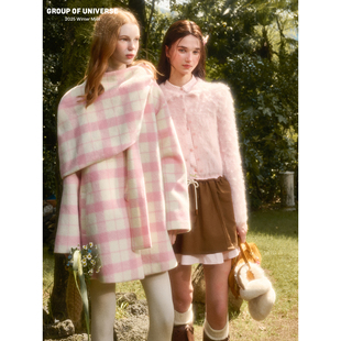 银河万岁 覆盆子浆果格纹甜美千金风高级感「毛呢斗篷」 婴儿粉