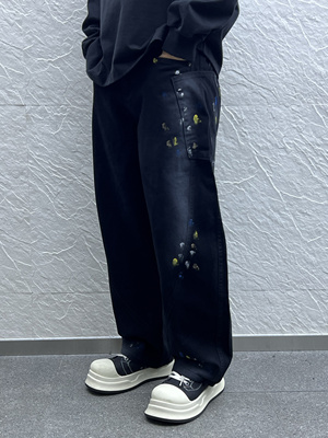 手绘泼墨个性宽松牛仔裤商场同款阔腿休闲裤嘻哈手绘街头泼墨直筒