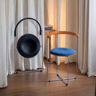 中古餐椅家用可折叠实木椅子靠背小户型网红休闲复古咖啡厅餐桌椅