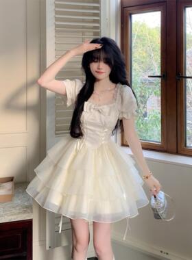 Blovelan甜美公主裙 蝴蝶结欧根纱连衣裙 春夏秋三季短款蓬蓬裙女