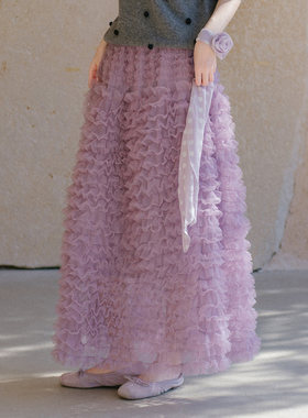 blushwhite26早春 丁香紫千层纱 半身裙长裙