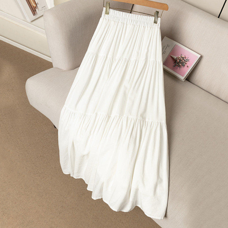 白色半身裙春季2026新款高腰显瘦a字女垂感长裙小个子蓬蓬蛋糕裙