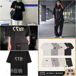 ESSENTIALS夏季1977情侣短袖半袖休闲t恤衫女植绒字母潮流百搭