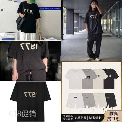 ESSENTIALS夏季1977情侣短袖半袖休闲t恤衫女植绒字母潮流百搭