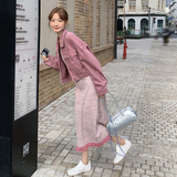 韩系氛围感树莓紫吊带连衣裙套装女秋2025新款超好看显瘦牛仔外套，女装套装/套裙，2C032