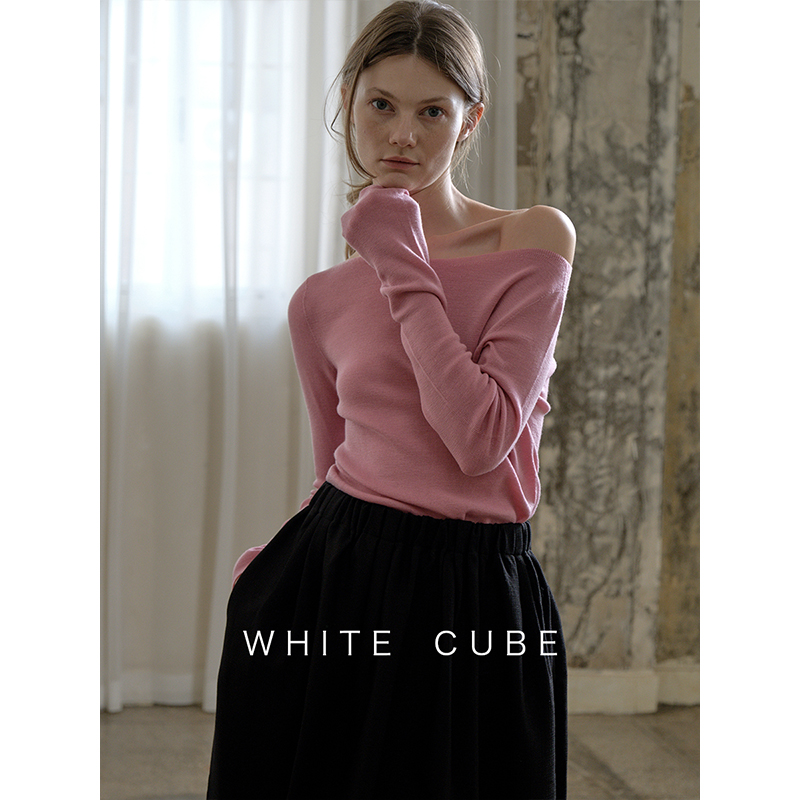 whitecube羊毛打底针织衫长袖无缝0压感一字领毛衣天鹅颈上衣女装 女装/女士精品 毛针织衫 原图主图