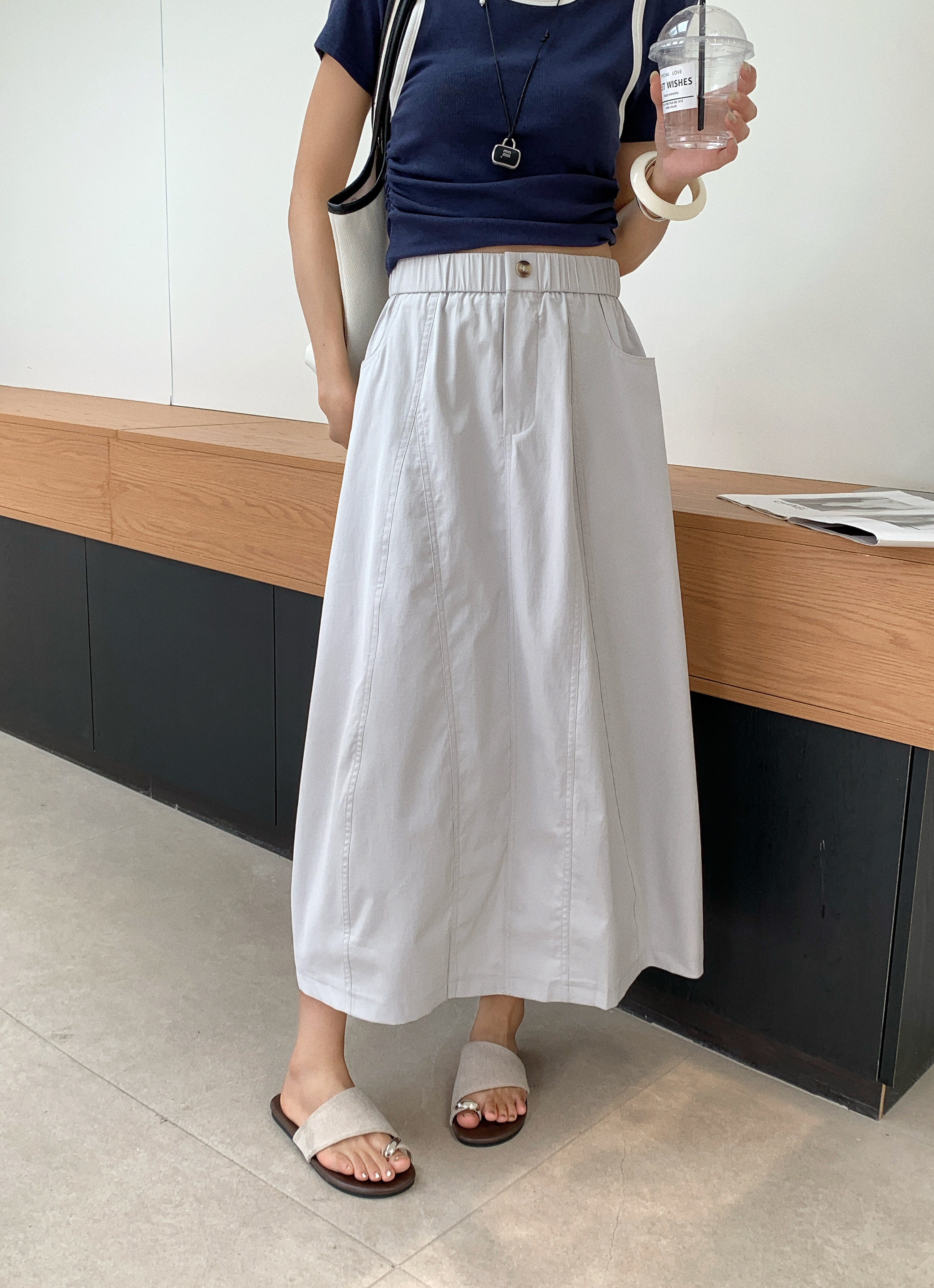 EJM2026夏季简约新款韩版宽松显瘦百搭松紧腰抗皱薄款A裙伞裙女
