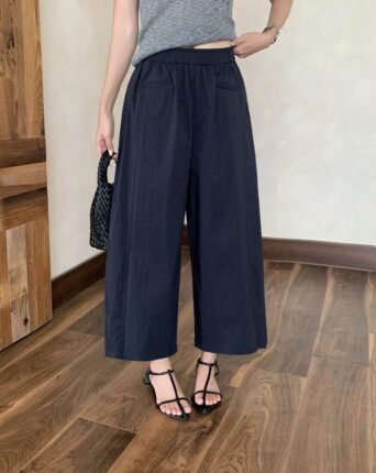 2026夏新款速干宽松显瘦百搭松紧腰抗皱薄款九分阔腿休闲裤女