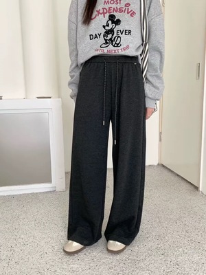 2025加厚冬羊绒新款韩版宽松显瘦百搭休闲裤女高腰直筒阔腿长裤子
