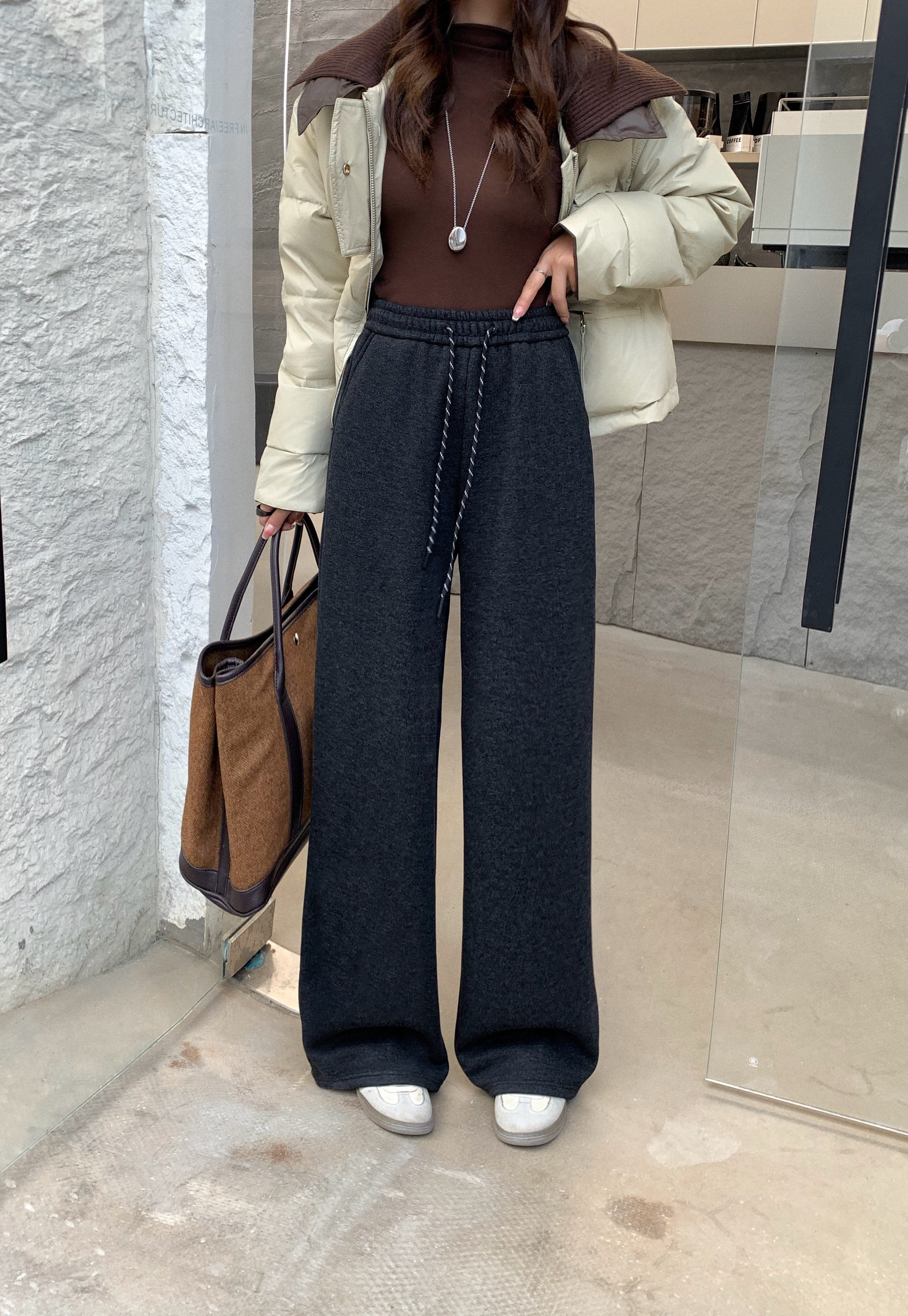 13行纯色加绒冬季新款醋酸羊绒阔腿裤百搭显瘦抗起球直筒裤女