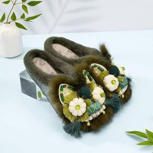 新中式国潮老虎鞋冬平底拖鞋居家外穿舒适棉拖鞋女非遗手工虎头鞋