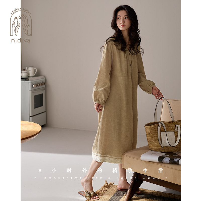妮狄娅睡衣睡裙女春季纯棉长袖简约纯色中长裙春秋可外穿家居服,女士内衣/男士内衣/家居服,睡裙,淘宝优惠券,粉丝福利购,淘宝优惠卷