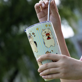 李喜猫原创猫咪304双层不锈钢防烫手咖啡杯保温杯冰霸杯随行杯