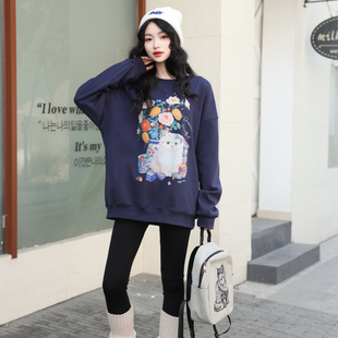 李喜猫LIXIMAO原创2025新款大猫宽松圆领加绒卫衣女休闲百搭上衣