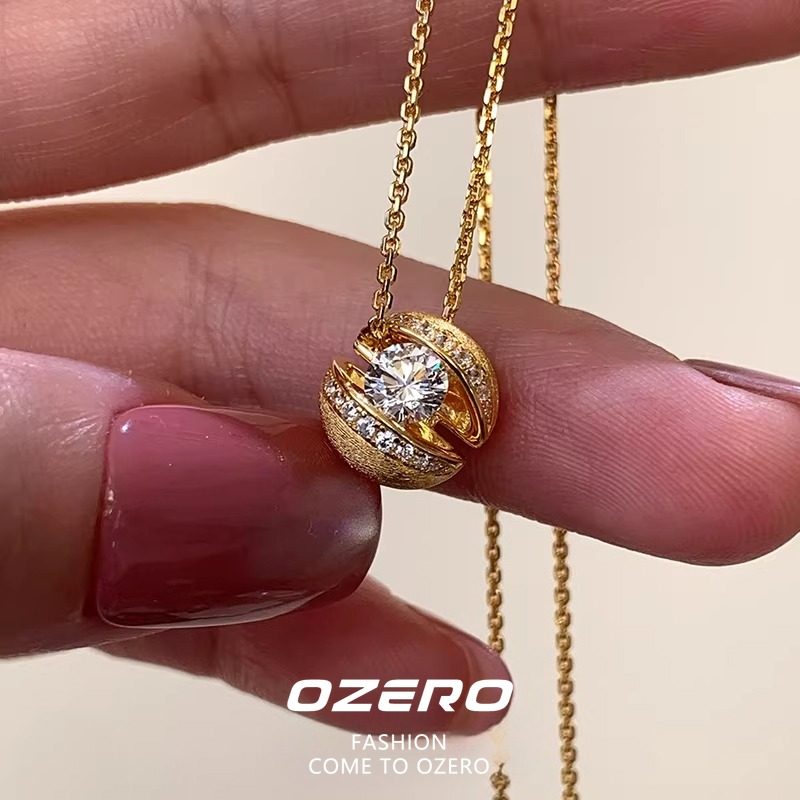 中古悬浮圆球吊坠复古精致千金感星球项链闪钻老钱风百搭毛衣链