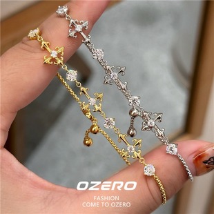 高级感vintager中古风十字架间隔钻鸢尾花手链