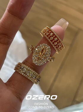 金色中古满钻鸢尾花戒指