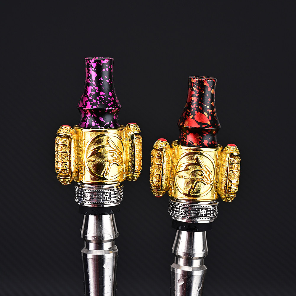 新款高端阿拉伯水烟烟嘴配件铝合金混彩镀金环扣Hookah原装吸嘴