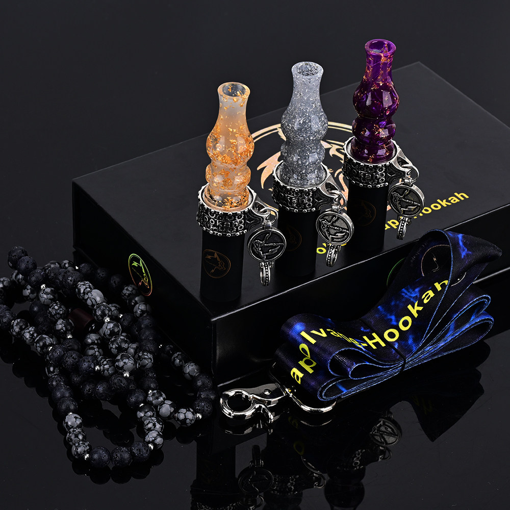 阿拉伯水烟嘴金箔树脂材质镀银环扣配挂脖双链酒吧私人专用水烟嘴
