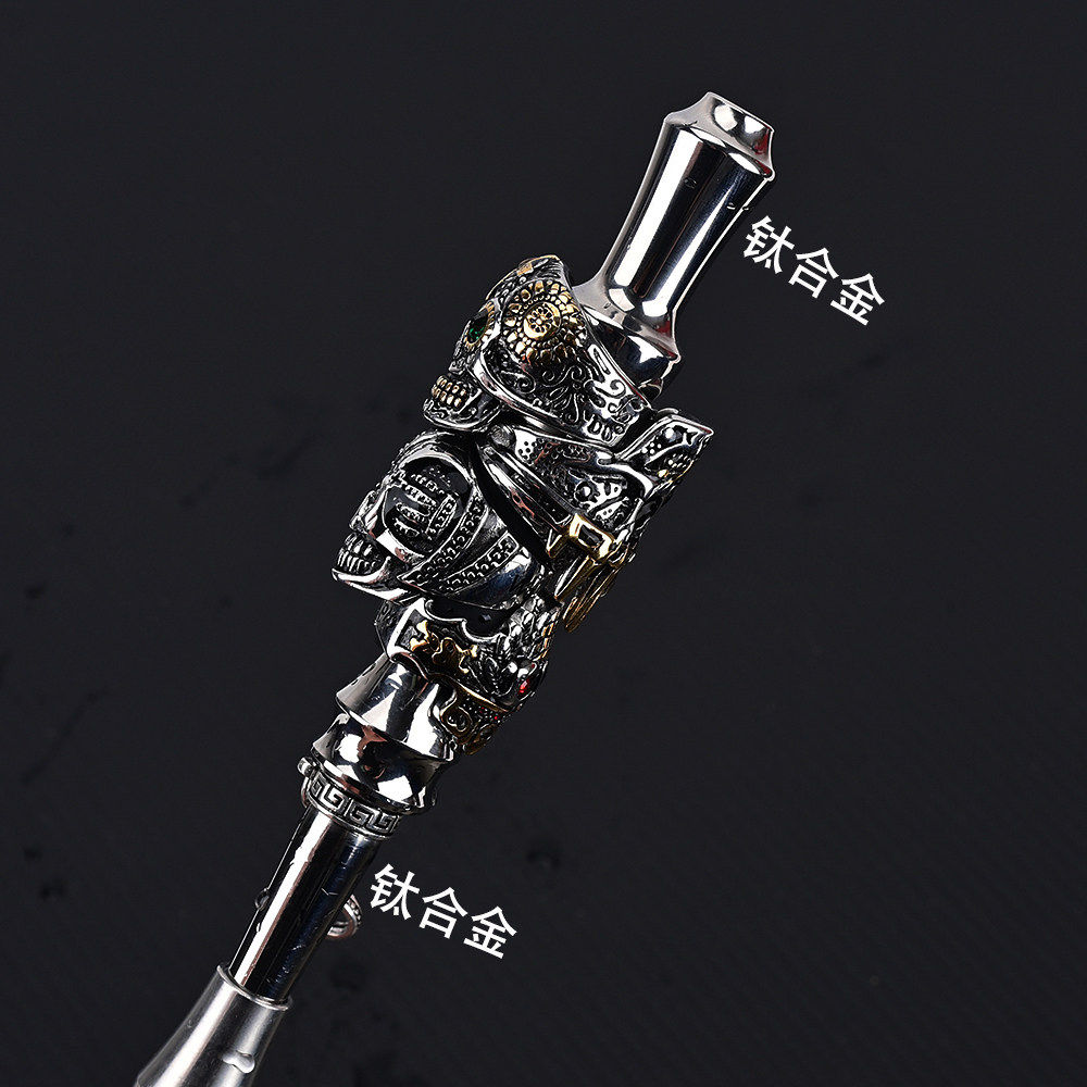 钛合金双用水烟嘴WolfCoolVape朋克风叠层骷髅立体雕刻配挂脖链