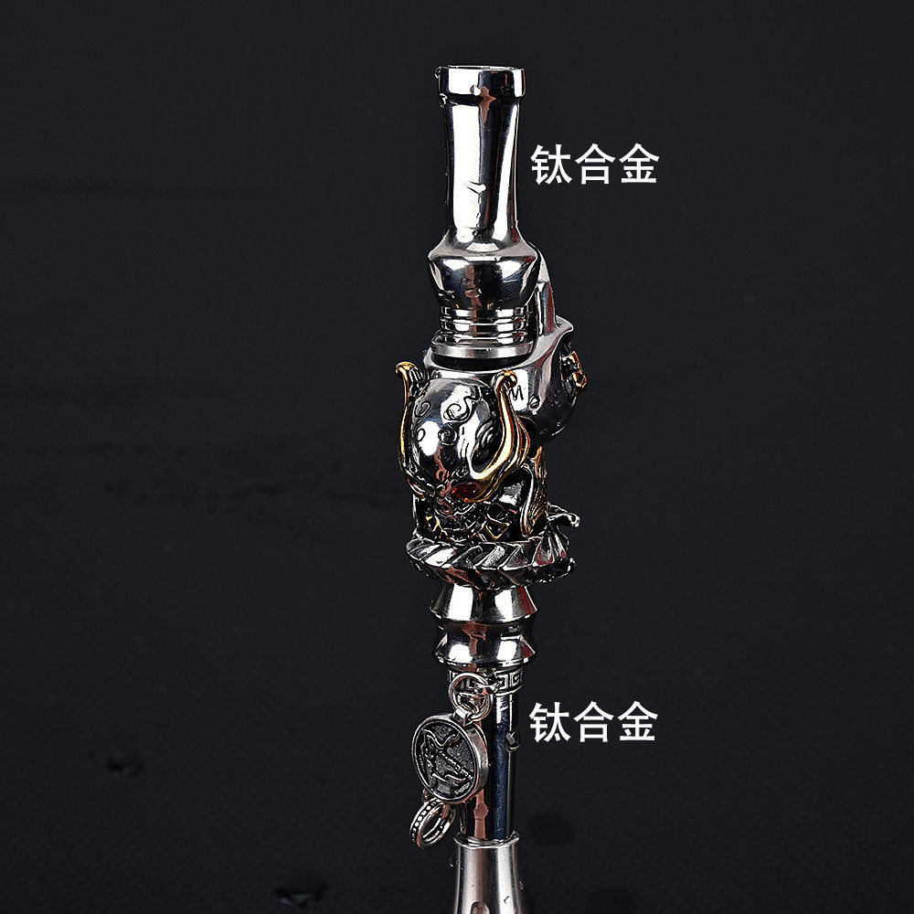 HOT 扁嘴钛合金水烟嘴 双用款 朋克风双面骷髅头+蟒造型 水烟配件