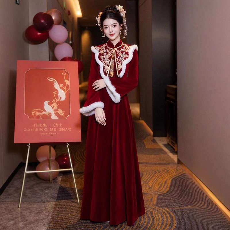 新中式敬酒服2026新款新娘旗袍订婚礼服冬结婚出阁秀禾服加厚冬季