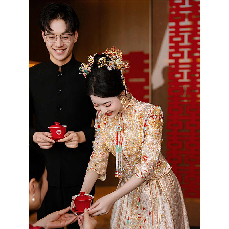 香槟色秀禾服2026新款新娘中式婚纱礼服重工敬酒服高级龙凤褂婚服