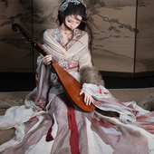 重工刺绣南北朝套装 新汉服虞姬汉元 素齐腰战国袍异型花边吊带大袖