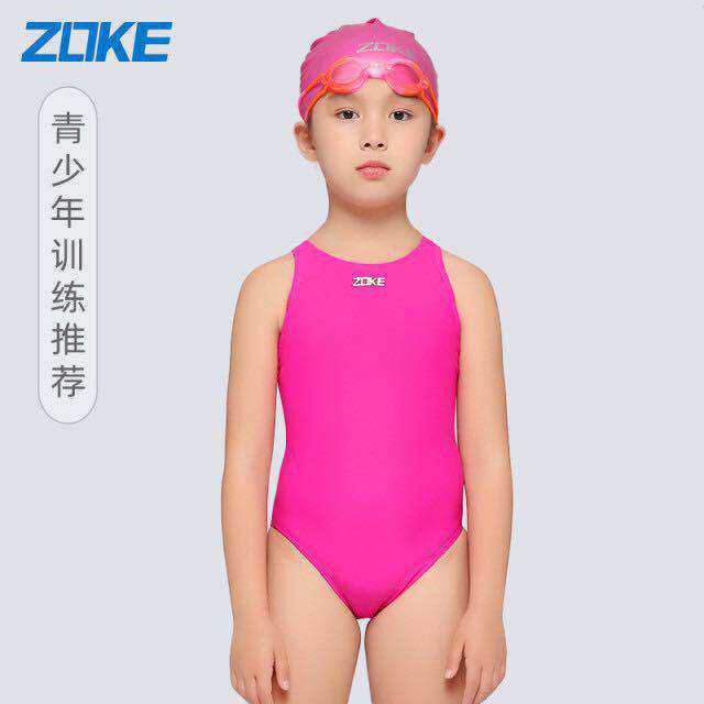 ZOKE洲克泳衣儿童女孩连体儿童连体三角泳衣中大童女童竞速泳衣