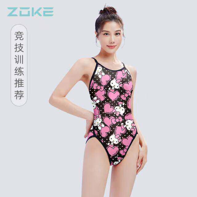 【比赛训练推荐】ZOKE洲克泳衣女三角连体卡通速干无胸垫竞速泳衣