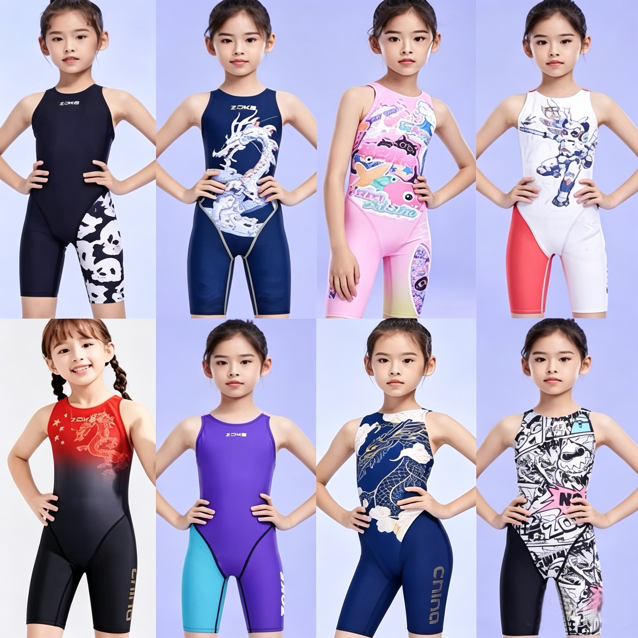 洲克儿童专业竞速泳衣卡通专业泳衣连体平角女童泳衣游泳比赛防氯