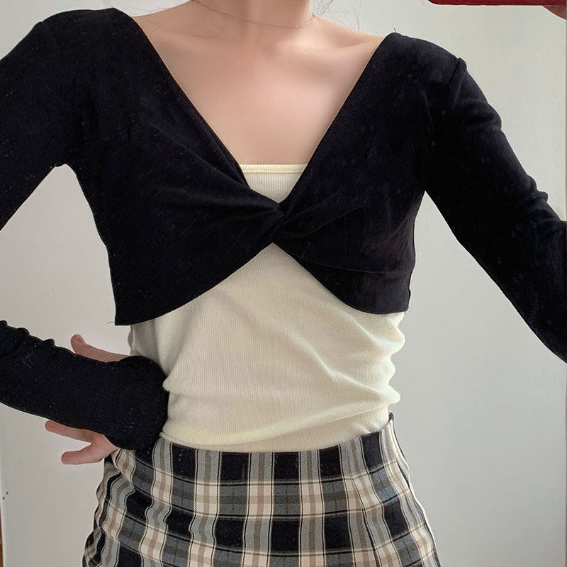 柯柯大叔 纯棉交叉打结小坎肩好穿的吊带伴侣防晒袖上衣