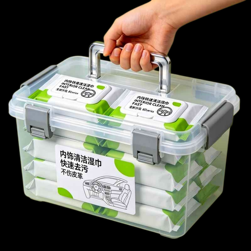 便携式透明密封卫浴湿巾一次性多功能免洗大容量快速去污不伤皮革
