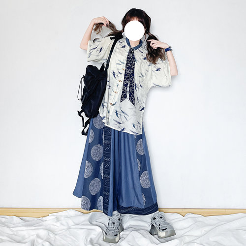 汉元素立领短袖阔腿裤休闲日常