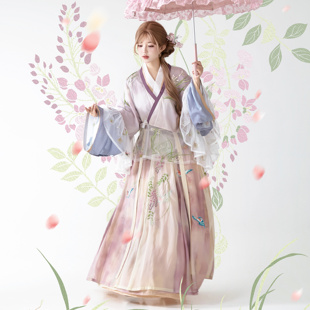 花朝记|紫玉萦风|晋制汉服荷叶缘边半袖交窬裙绣花印花紫公主风
