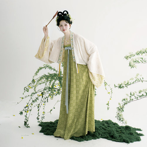 花朝记｜碧螺｜唐制汉服法门寺披衫齐胸交窬裙绿色棉天丝日常春夏