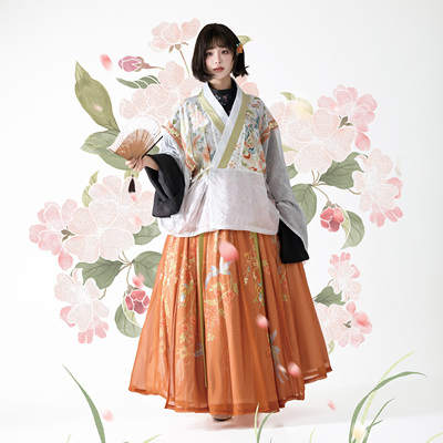 花朝记｜繁花溶月｜晋制汉服晋襦破裙披子天丝印花提花公主风日常