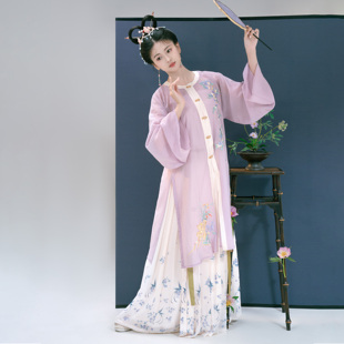 花朝记｜藤萝影｜明制汉服圆领对襟长衫两片共腰褶裙人棉绣花传统