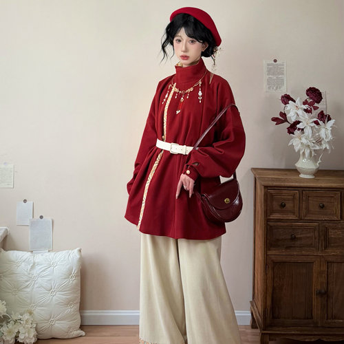 唐制汉服双层加绒圆领袄秋冬汉服