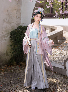 花朝记｜易安｜宋制汉服褙子飞机袖三裥裙天丝提花印金复刻春夏款
