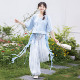花朝记｜云蓝镜｜唐制汉服唐背子灯笼裤 飘带绣花蓝色休闲日常文艺