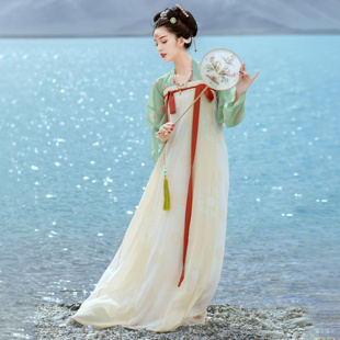 齐胸破裙披帛衬裙女 花朝记汉服三色唐制对襟直袖 龟兹故梦 长乐谣