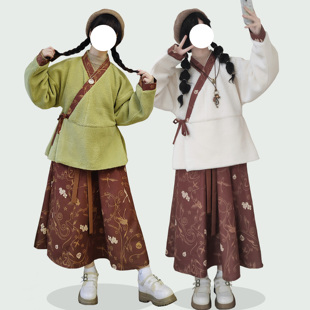 花朝记｜栗子｜晋制汉服元 羊羔毛针织日常秋冬 素晋襦交窬裙曲领衫