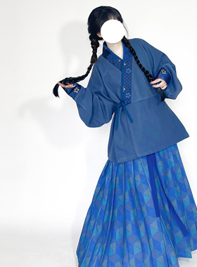 花朝记｜潮汐｜晋制宋制汉服晋襦百迭裙毛呢妆花蓝色显白日常秋冬