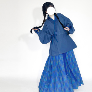 花朝记｜潮汐｜晋制宋制汉服晋襦百迭裙毛呢妆花蓝色显白日常秋冬