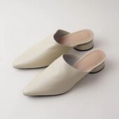 一脚蹬懒人鞋 新款 女外穿半拖鞋 尖头粗跟包头拖鞋 真皮女鞋