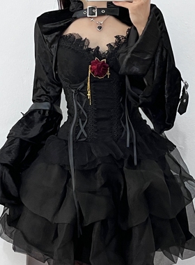 暗黑哥特性感吊带上衣带胸垫收腰公主蓬蓬裙生日短裙万圣节服装