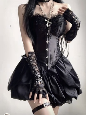 万圣节服装哥特性感鱼骨蓬蓬裙