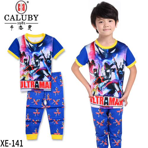 奥特曼小男童个性家居服圆领短袖长裤套装春秋夏宝宝卡通儿童睡衣